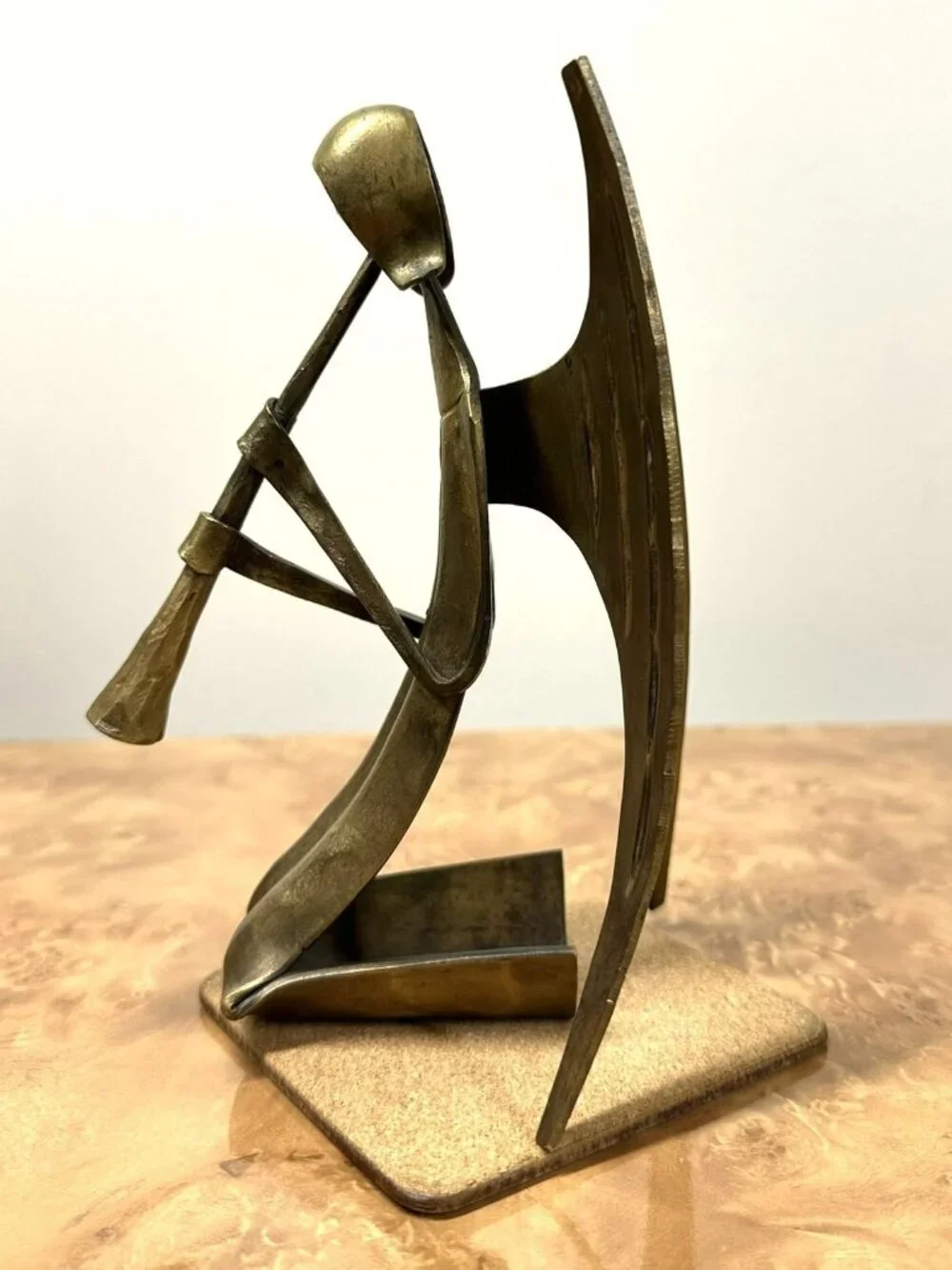Vtg Mid Century Modernist Brass Angel Playing Horn Sculpture Figurine 7